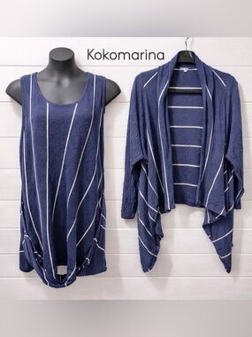 KOKOMARINA Navy Striped Two-Piece Set - - Size XXL